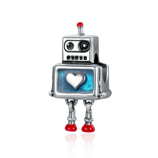 PAHALA 925 Sterling Silver Cute Robot Colorful Enamel Charm Bead