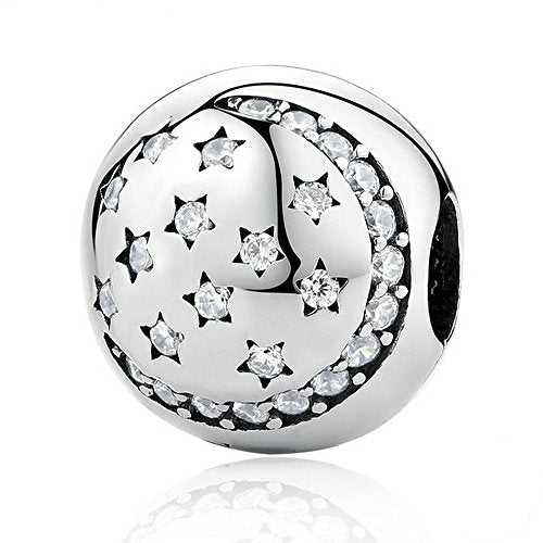 PAHALA 925 Sterling Silver Star Ball Night Clip Charms Pendant Fit Bracelets Necklace