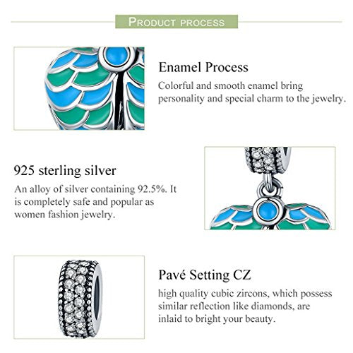 PAHALA 925 Sterling Silver Forever Love Blue Green Enamel Crystals Pendant Charm Bead