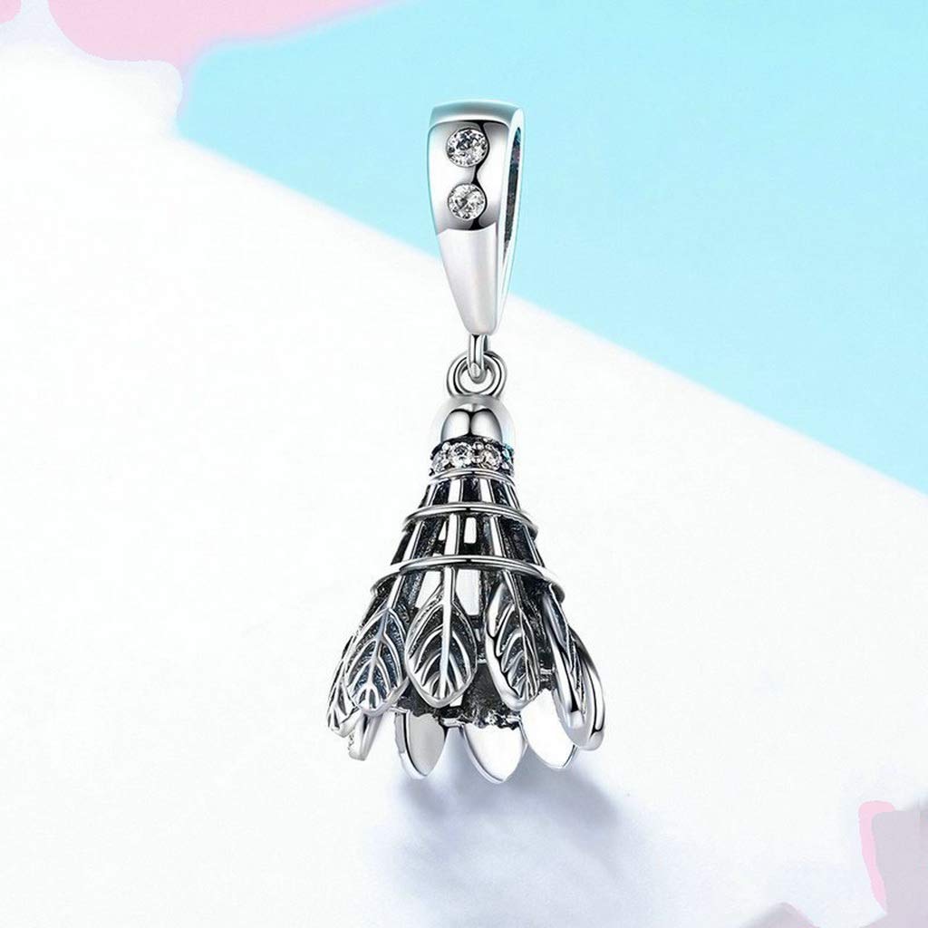 PAHALA 925 Strling Silver Badminton Pendant with Crystals Charm Bead
