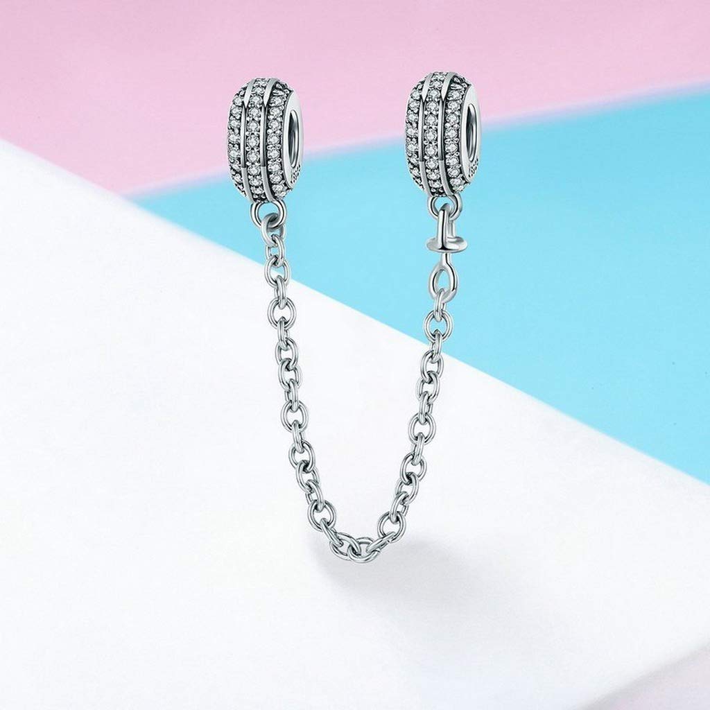 PAHALA 925 Sterling Silver Round Chain with Crystals Safety Chain Charm