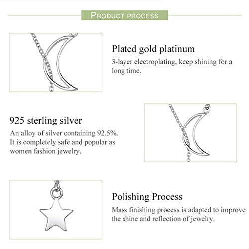 PAHALA 925 Sterling Silver Moon Star Dream Tales Chain Link Pendant Necklace