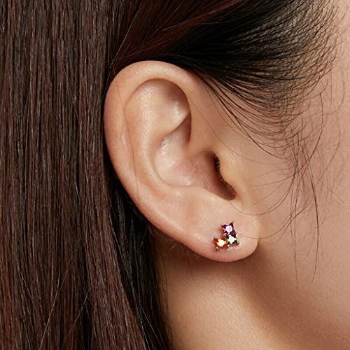 PAHALA 925 Sterling Silver Colorful Love Three-dimensional Zircons Stud Earrings