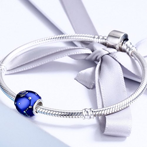 PAHALA 925 Sterling Silver Galaxy Star Moon Blue Enamel Charm Bead
