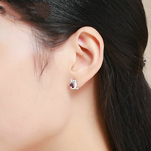PAHALA 925 Sterling Silver Cat With Enamel Ball Fashion Stud Earrings