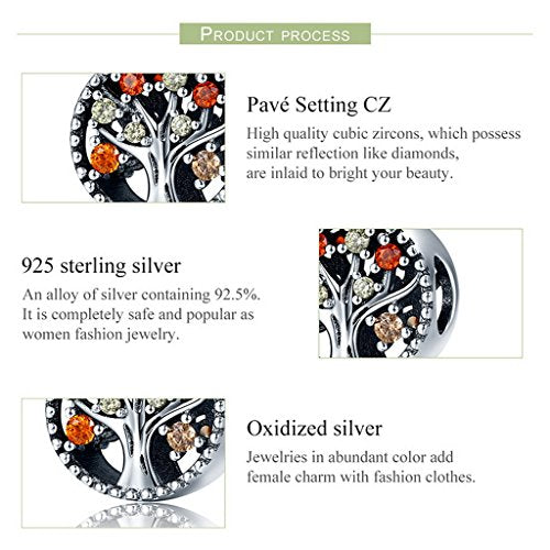 PAHALA 4 Styles 925 Sterling Silver Colorful Tree Beads Charms Fit Bracelets