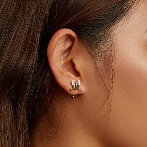 PAHALA 925 Sterling Silver Shining Pink Mini Dog Stud Earrings
