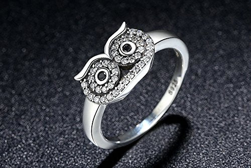 PAHALA 925 Sterling Silver Cute Bird with Crystals Cubic Zirconia Vintage Wedding Engagement Band Ring