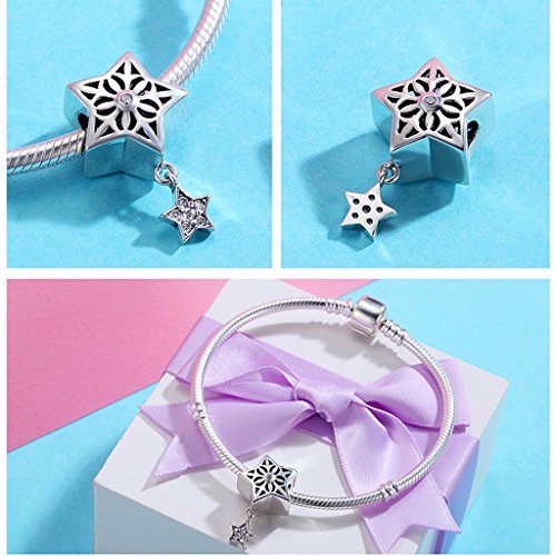 PAHALA 925 Sterling Silver Star Snow with Crystals Charm Bead
