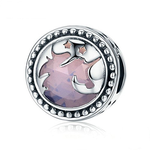PAHALA 925 Sterling Silver Fantasy Unicorn with Pink Stone Charm Bead