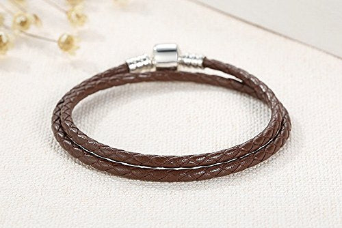 PAHALA 925 Sterling Silver Long 4 Colors Braided Leather Chain Snake Clasp (34, Brown)