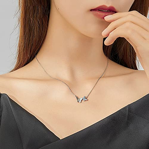 PAHALA 925 Sterling Silver Flying Butterfly Blue Crystals Pendant Wedding Necklace