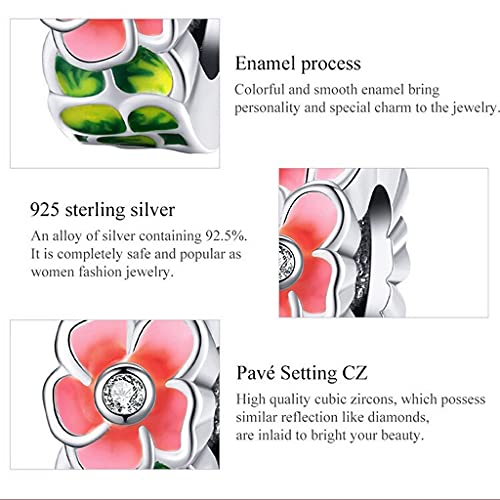 PAHALA 925 Sterling Silver Colorful Birds Flowers Leaves CZ Pendant Spring Charm Bead