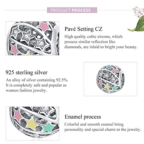 PAHALA 925 Strling Silver Multiple Colorful Star Ball Round Hollow Charm Bead