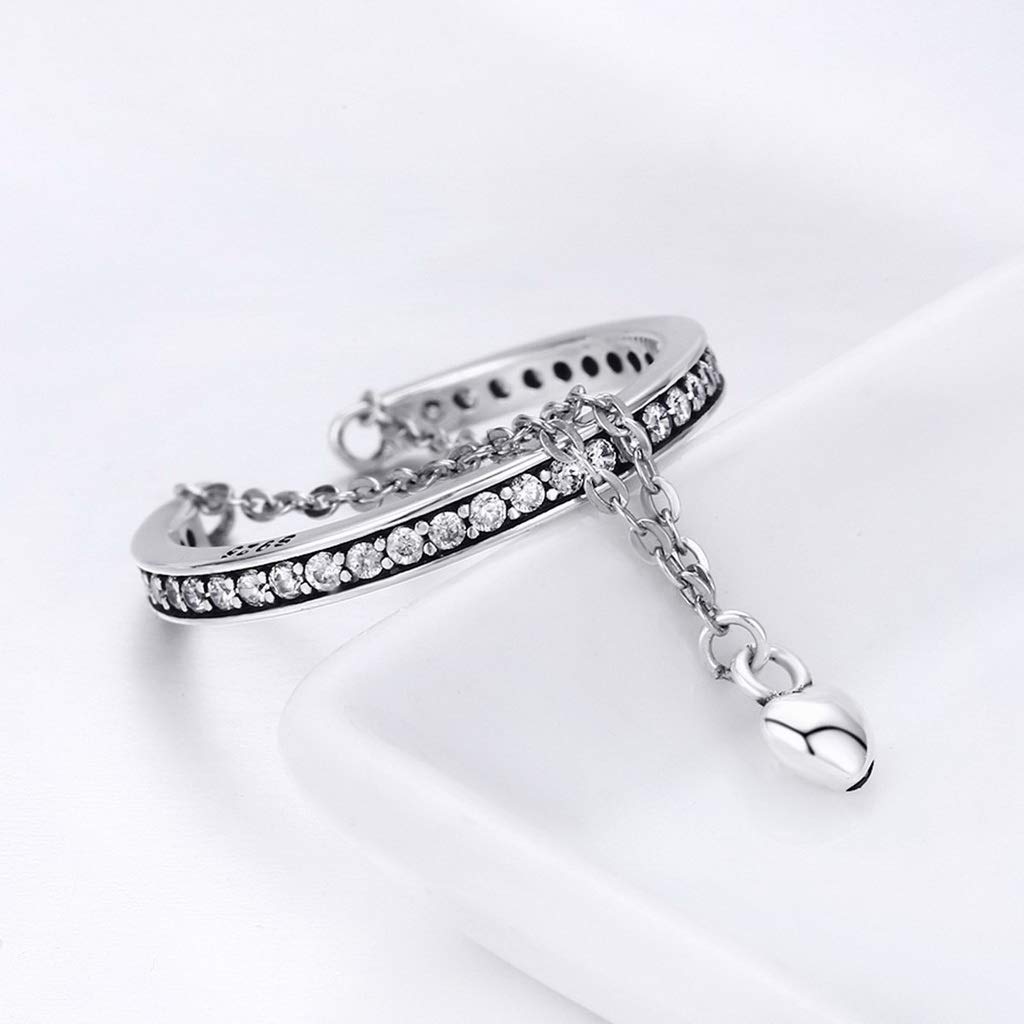 PAHALA 925 Strling Silver Stackable Heart Chain Finger Weeding Party Ring