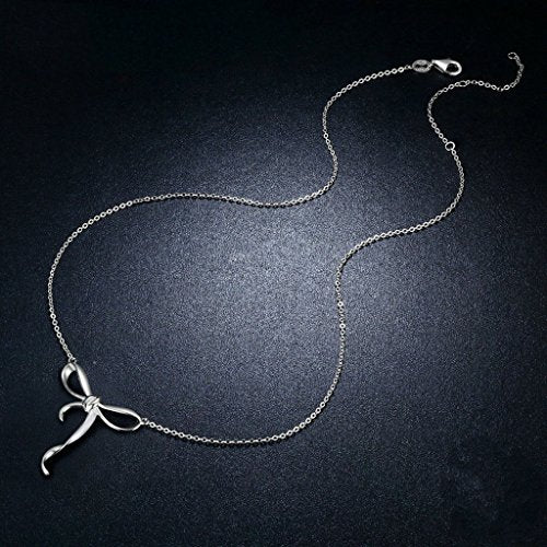 PAHALA 925 Sterling Silver Authentic Bowknot Clear CZ Pendant Necklace