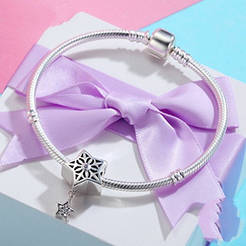 PAHALA 925 Sterling Silver Star Snow with Crystals Charm Bead