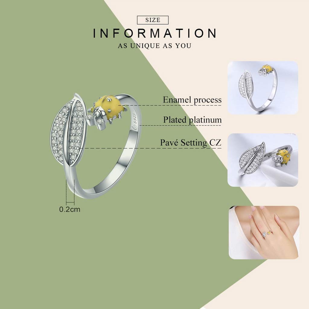 PAHALA 925 Strling Silver Yellow Ladybug Crystals Finger Weeding Party Ring