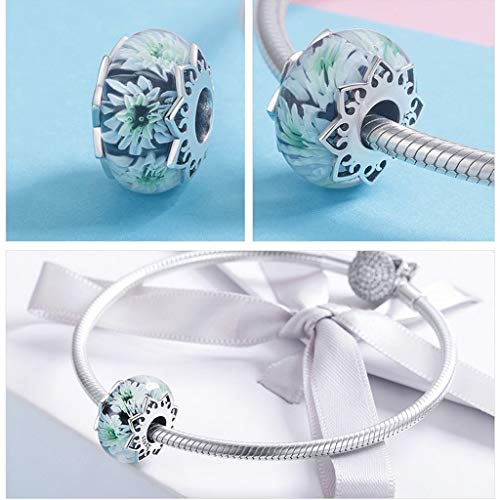 PAHALA 925 Strling Silver Chrysanthemum Flower European Glass Charms