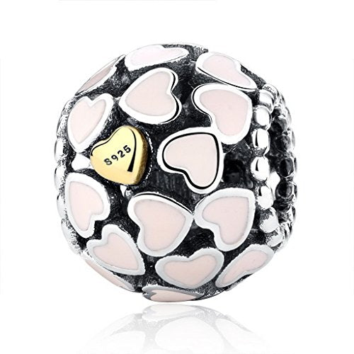 PAHALA 925 Sterling Silver Pink Full Love Enamel Charm Bead