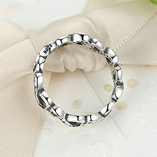 PAHALA 925 Sterling Silver Hearts Flowers with Crystals Cubic Zirconia Pave Wedding Engagement Band Ring
