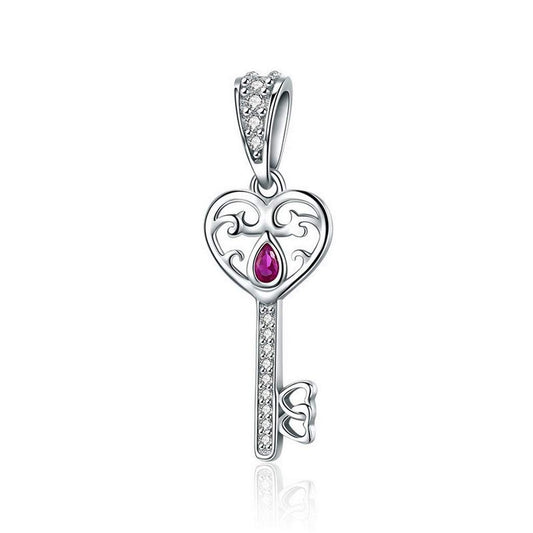 PAHALA 925 Strling Silver Happiness Key in My Heart with Crystals Charms Charm
