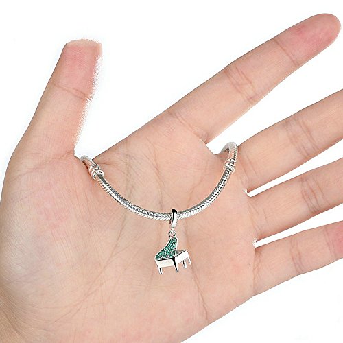 PAHALA 925 Strling Silver Green Crystals Piano Charms Pendant Fit Bracelets Necklace