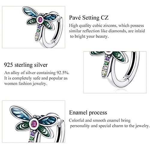 PAHALA 925 Sterling Silver Cute Authentic Retro Dragonfly Crystals Stud Earrings