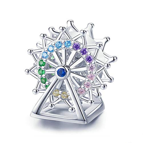 PAHALA 925 Strling Silver Ferris Wheel Amusement Merry Go Round Crystals Charms
