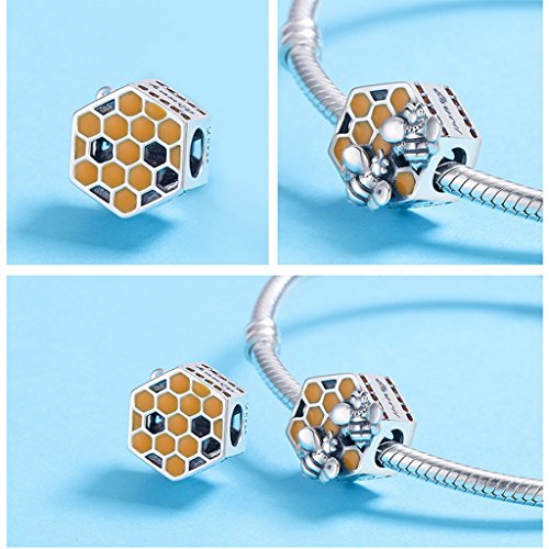 PAHALA 925 Sterling Silver Honeycomb Honey Bee Enamel Charm Bead