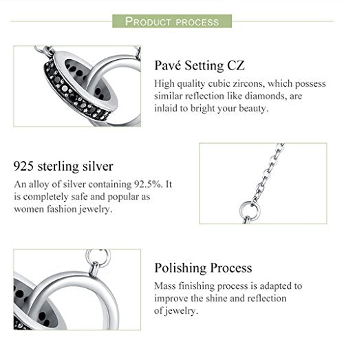 PAHALA 925 Sterling Silver Circle in Cricle with Black Crystals Pendant Necklace