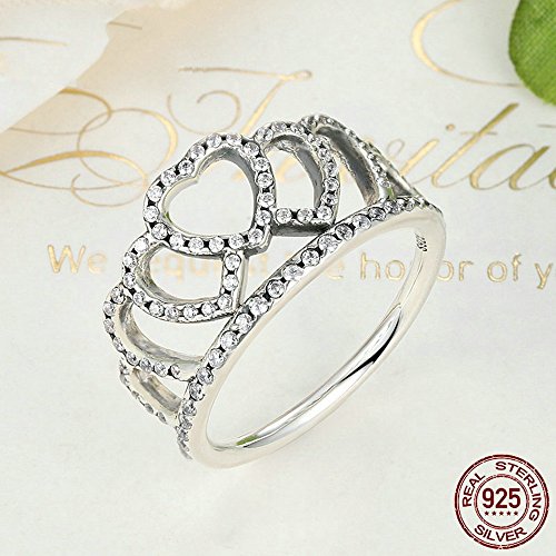 PAHALA 925 Sterling Silver Heart Crown with Crystal Cubic Zirconia Pave Wedding Engagement Band Ring