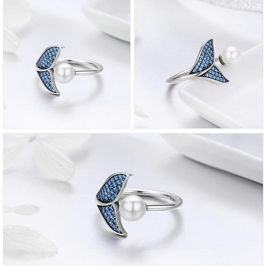 PAHALA 925 Strling Silver Adjustable Dolphin Tail Blue Finger Weeding Party Ring