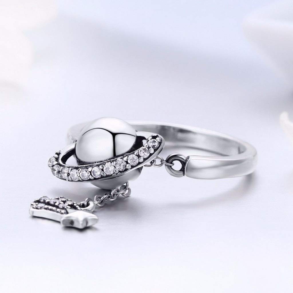 PAHALA 925 Strling Silver Bright Galaxy Sparkling Star Crystals Finger Weeding Party Ring