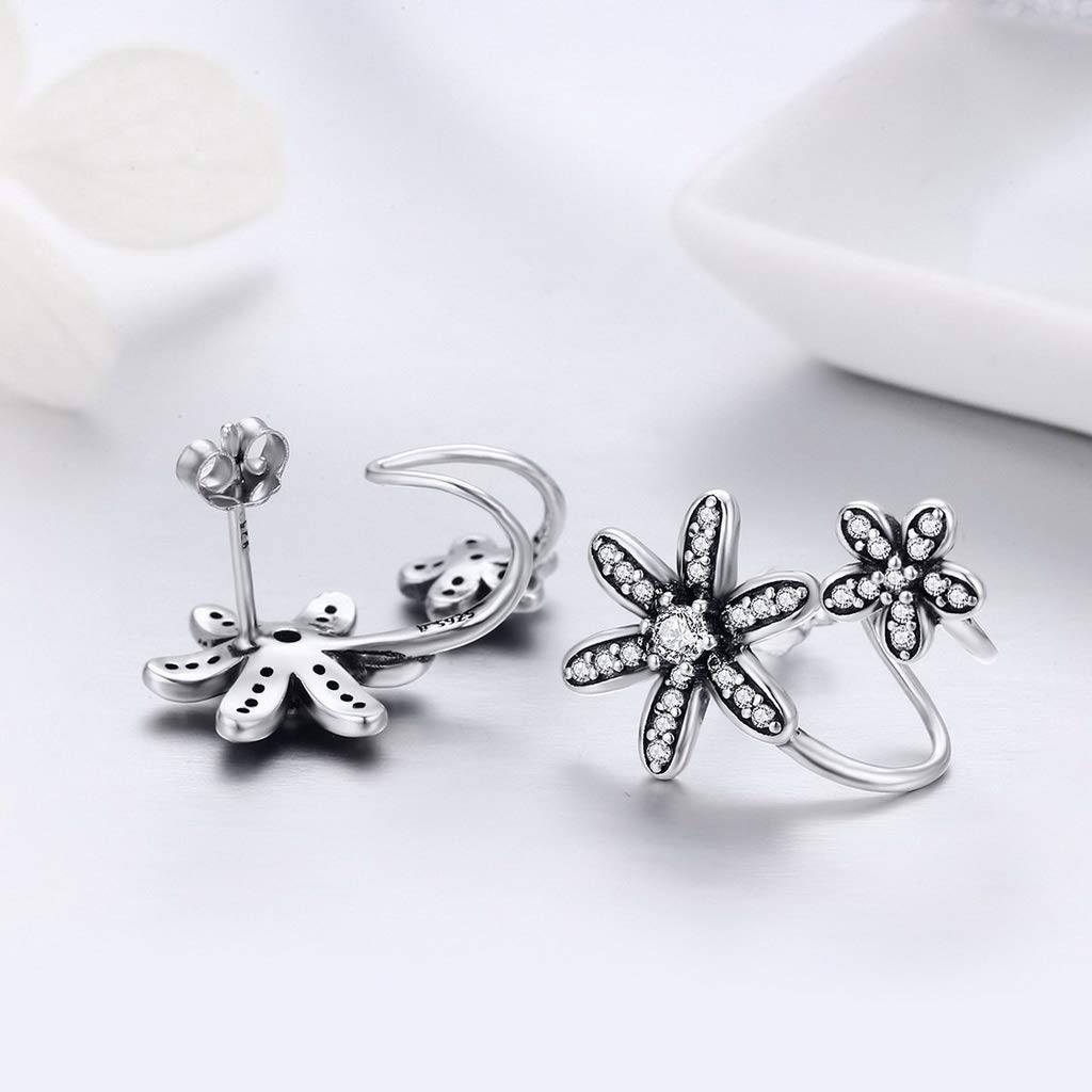 PAHALA 925 Sterling Spring Flower Daisy With Crystals Stud Earrings