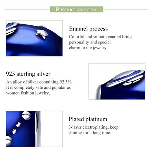 PAHALA 925 Sterling Silver Galaxy Star Moon Blue Enamel Charm Bead