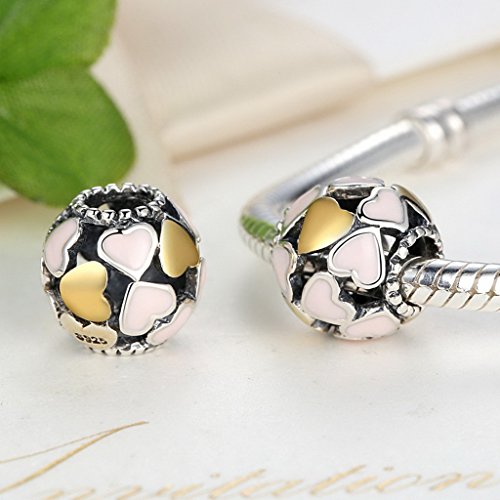 PAHALA 925 Sterling Silver Pink Full Love Enamel Charm Bead