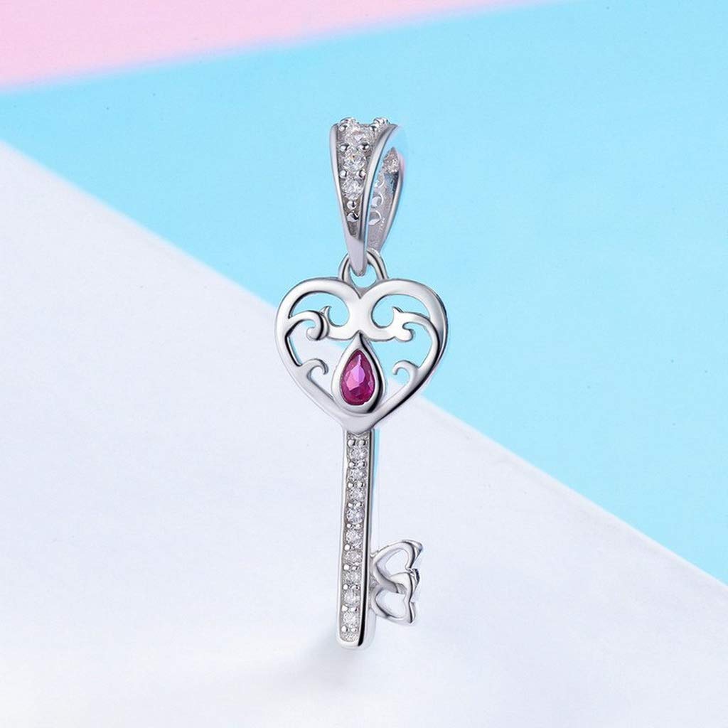 PAHALA 925 Strling Silver Happiness Key in My Heart with Crystals Charms Charm