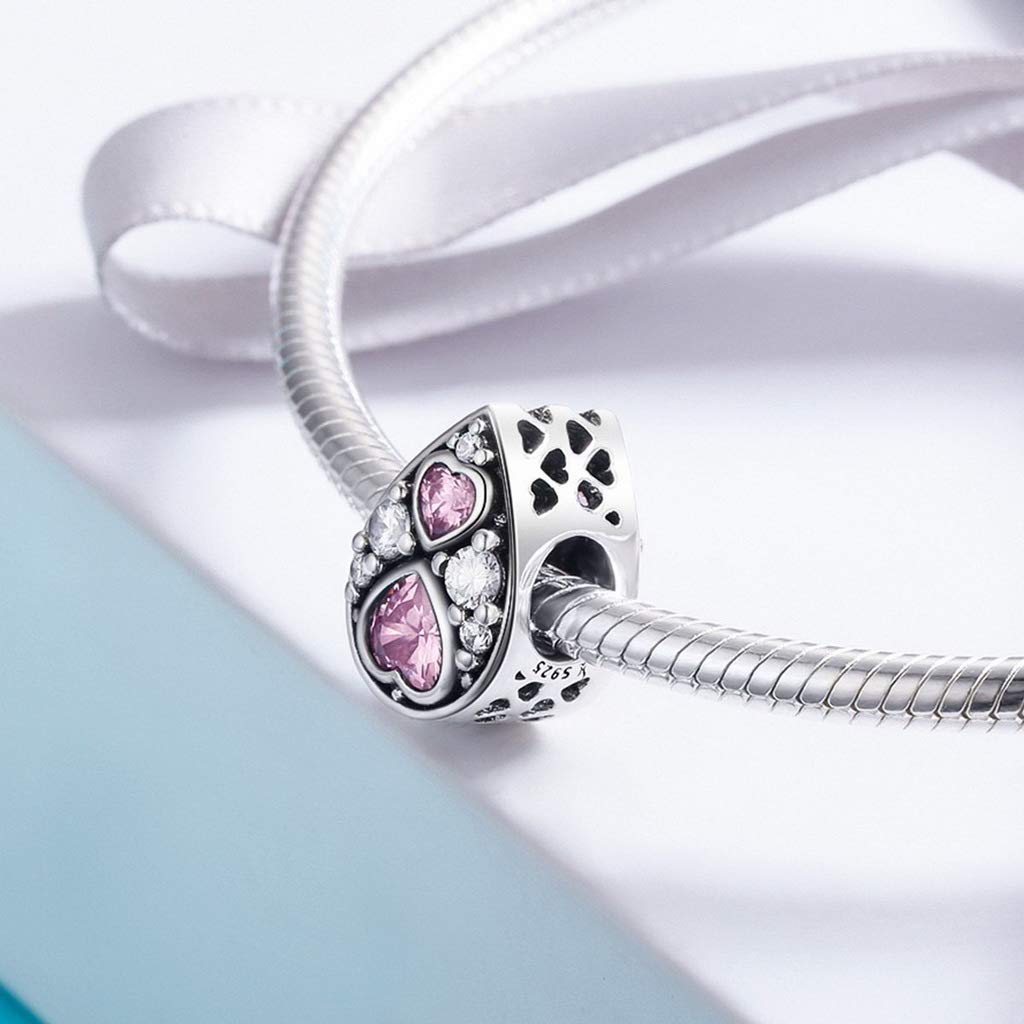 PAHALA 925 Strling Silver Romantic Dazzling Heart Shape Crystals Charms