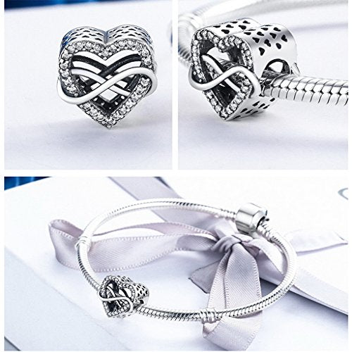 PAHALA 925 Sterling Silver 8 Styles Love Heart with Crystals Beads Charms Fit Bracelets