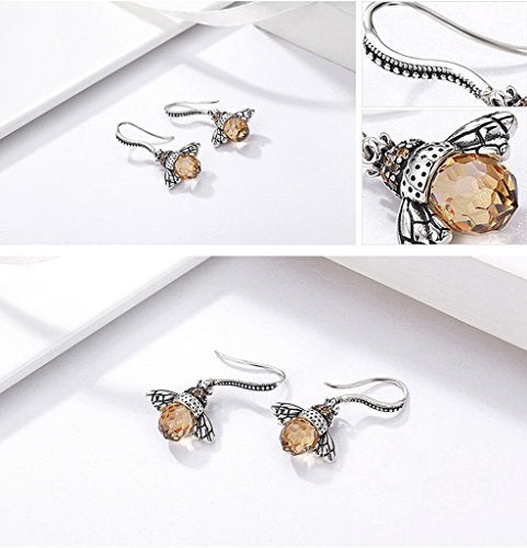 PAHALA 925 Sterling Lovely Bee With Crystals Party Wedding Drop Earrings