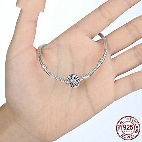 PAHALA 925 Strling Silver Pink Crystals Love Charms Pendant Fit Bracelets Necklace