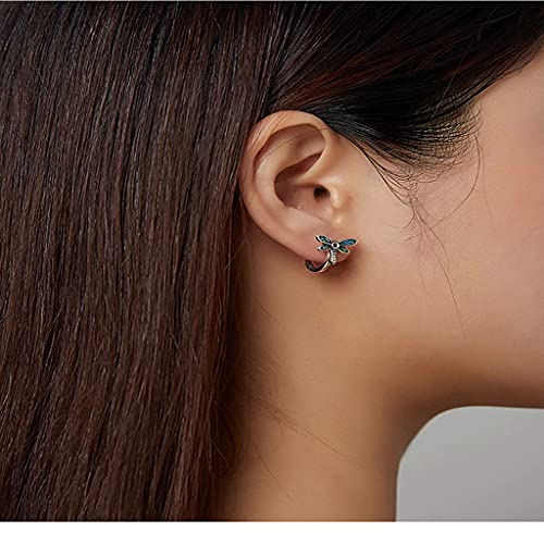 PAHALA 925 Sterling Silver Cute Authentic Retro Dragonfly Crystals Stud Earrings