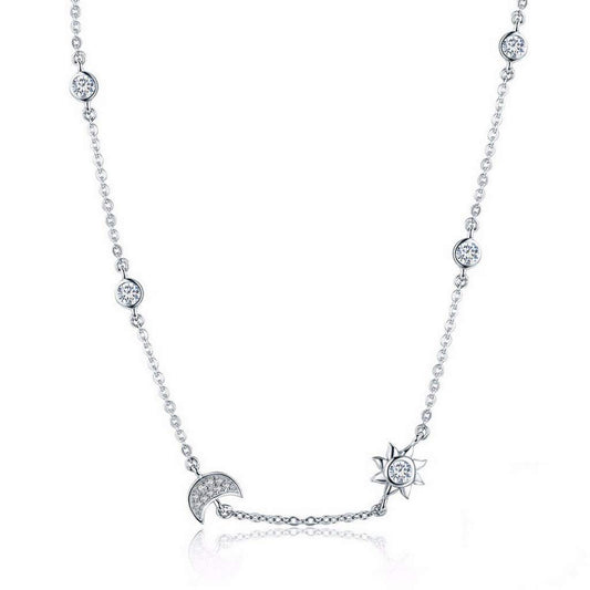 PAHALA 925 Sterling Silver Sparkling Moon Star Exquisite Pendant Necklace