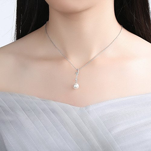 PAHALA 925 Sterling Silver Pearl with Crystals Pendant Necklace