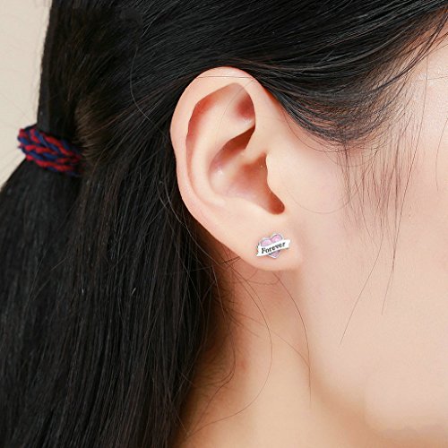 PAHALA 925 Sterling Silver Loving Forever Pink Enamel Party Wedding Stud Earrings
