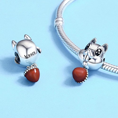 PAHALA 925 Sterling Silver Lovely Cute Squirrel with Hazelnut Charm Bead