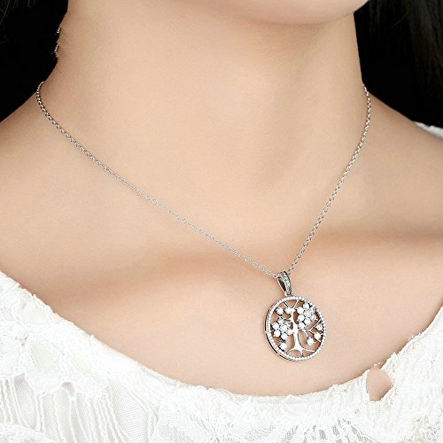PAHALA 925 Sterling Silver Tree with Crystals Pendant Necklace