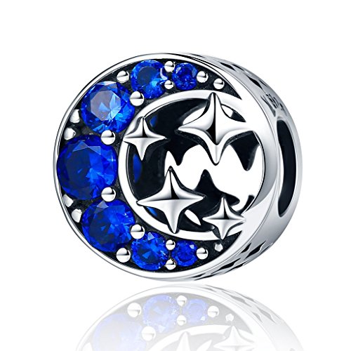PAHALA 925 Strling Silver Star Moon with Crystals Charms Fit Bracelets Necklace