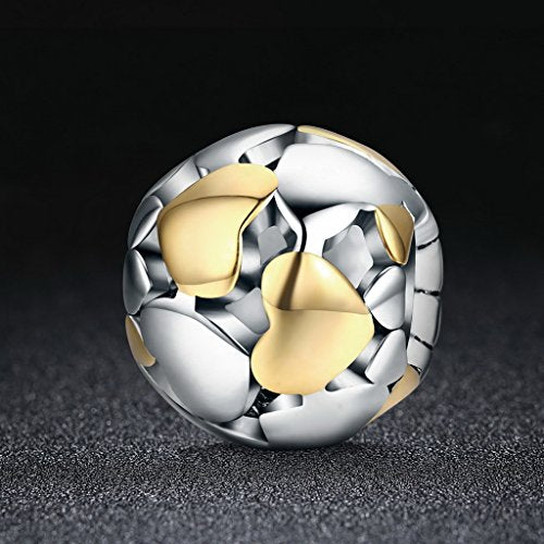 PAHALA 925 Sterling Silver Heart Gold Heart Charm Bead